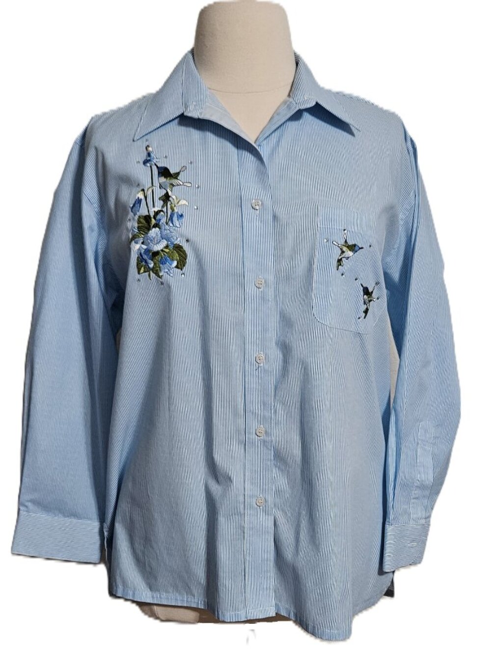 Vintage Hana Hummingbird Button-Up Shirt Women's Size XL Embroidered LIKE NEW!